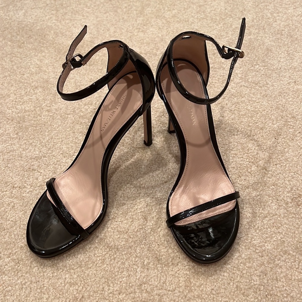 Stuart Weitzman Black Patent Leather Ankle-Strap Sandals - Picture 4 of 5